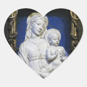Sticker Cœur VIERGE AVEC ENFANT, Noël Blanc Bleu