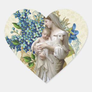 Sticker Cœur Vierge religieuse catholique Marie Jésus Flora