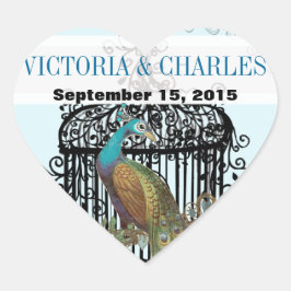 Sticker Cœur Vintage Bird Cage Inséparable musical Aqua Mariage