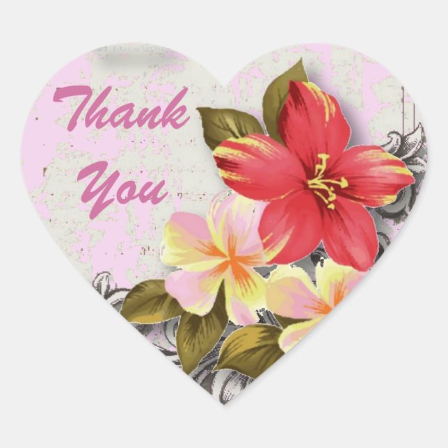 Sticker Cœur vintage hawaii hibiscus fleoral tropical mariage (Devant)