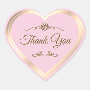 Sticker Cœur Vintage Rose  Cadre or rose Pastel Merci