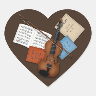 Sticker Cœur Viola & Bow sur Pile de livres de musique