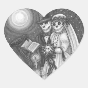 STICKER CŒUR VOWS DE CEMETERRE, SKELETON MARIAGE, MARÉE ET GROO