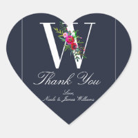 W Monogramme Dernière Initiale Moderne Fleurs Bleu