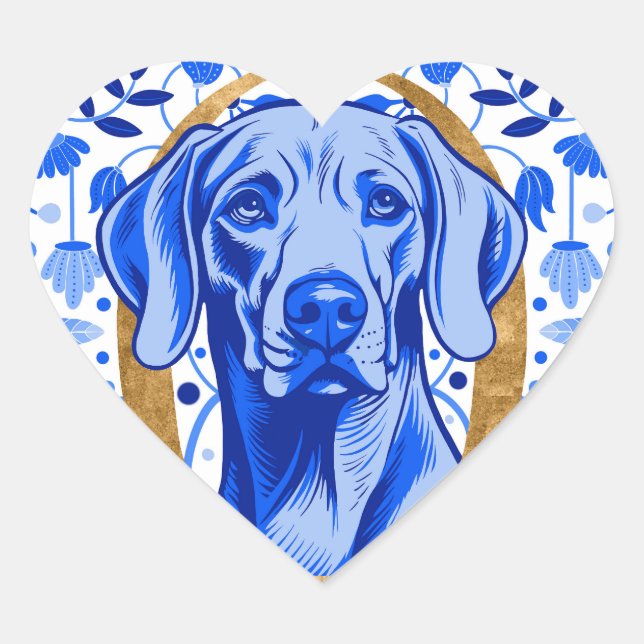 Sticker Cœur Weimaraner peering thru the letter "O" in Gold (Devant)