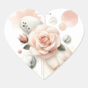 Sticker Cœur Whisper d'un Rose - Une élégance d'aquarelle rêvée