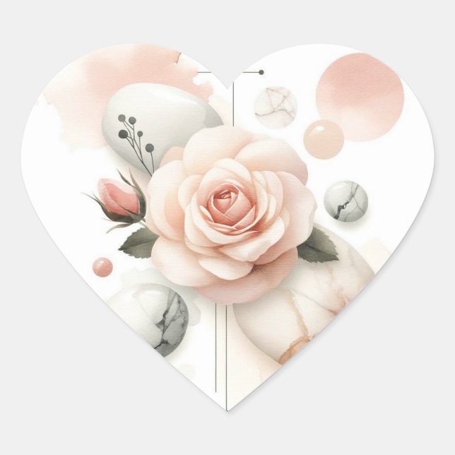 Sticker Cœur Whisper d'un Rose - Une élégance d'aquarelle rêvée (Devant)