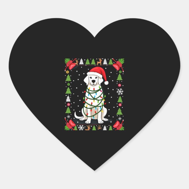 Sticker Cœur White Boxer Dog Ugly Christmas Sweater Funny Xmas  (Devant)