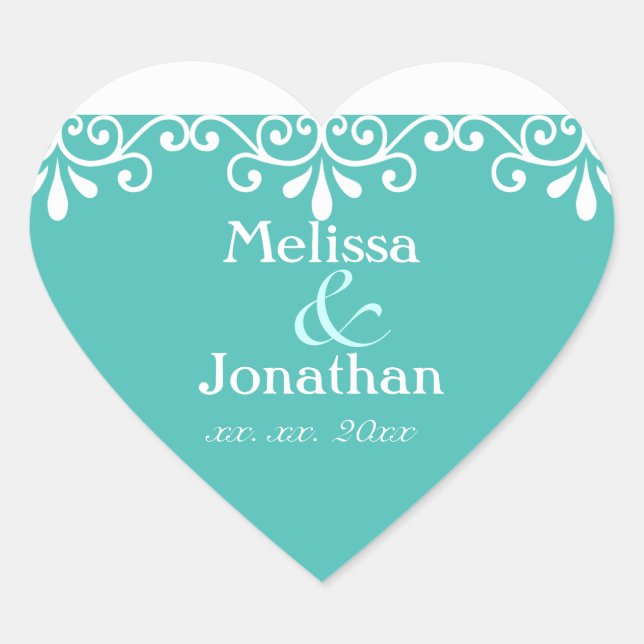 Sticker Cœur White Elegant Swirls Wedding Enregistrer la date T (Devant)