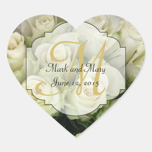 Sticker Cœur White Roses Mariage Suite Blush Champagne (Devant)