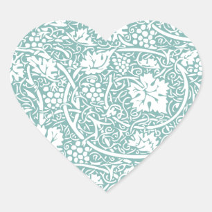 Sticker Cœur William Morris Grape Motif Turquoise Turquoise