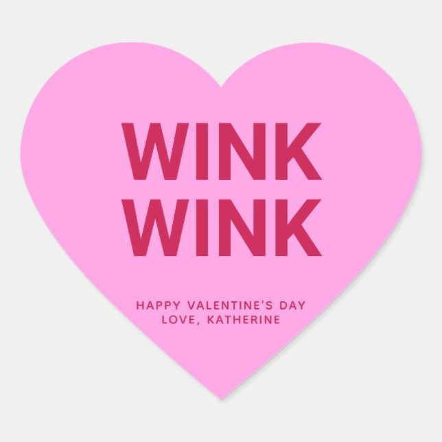 Sticker Cœur Wink rose rose drôle mignonne Saint Valentin coutu (Devant)