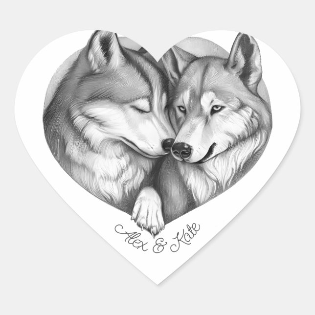 Sticker Cœur Wolf Couple (Devant)