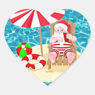 Sticker Cœur xmas beach santa claus