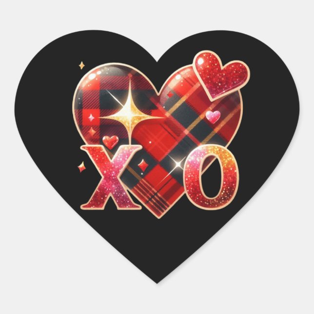 Sticker Cœur XO Heart Love Black Red Plaid (Devant)