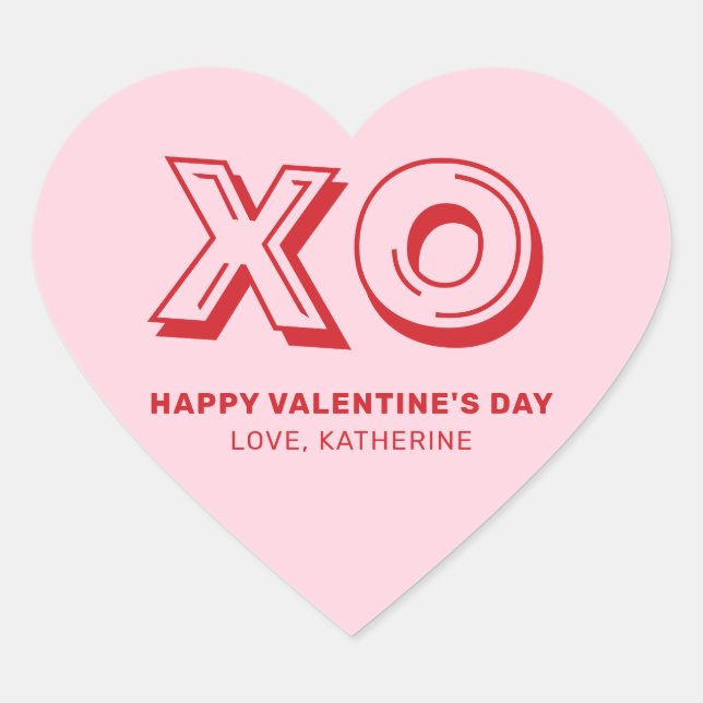 Sticker Cœur XO Heureuse Sainte-Valentin rose rouge moderne per (Devant)
