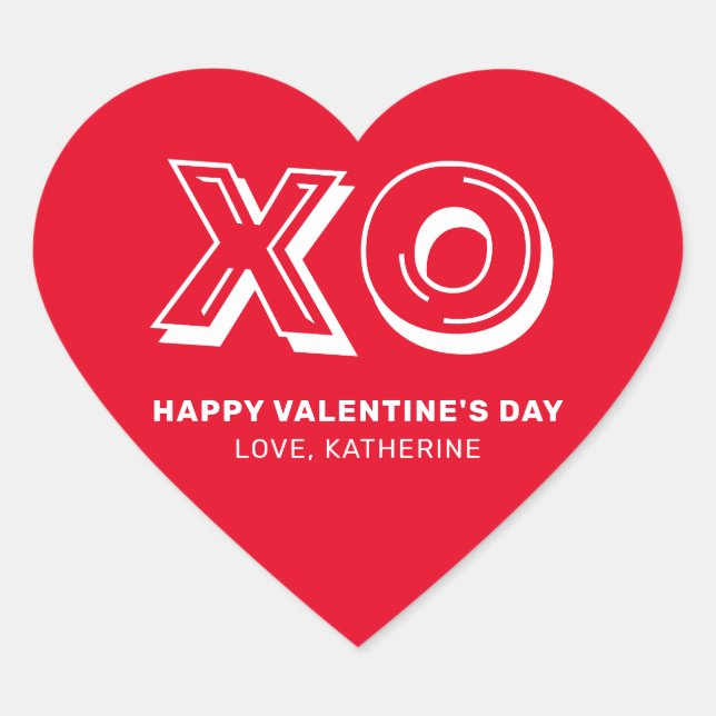 Sticker Cœur XO Heureuse Sainte-Valentin rouge moderne coutume  (Devant)