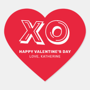 Sticker Cœur XO Heureuse Sainte-Valentin rouge moderne coutume