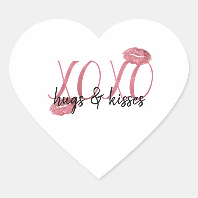 Sticker Cœur XOXO Kisses Rose Lips soumission personnalisée (Devant)