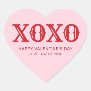 Sticker Cœur XOXO rose rouge typographie mignonne Saint Valenti