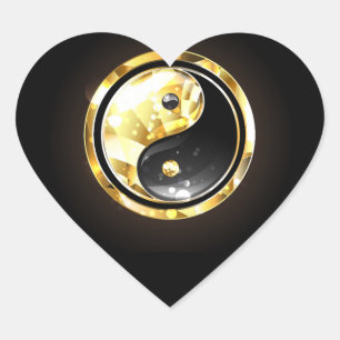 Sticker Cœur Yin Yang or sur noir