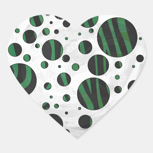 Sticker Cœur Zebra noir et vert Polka point (Devant)