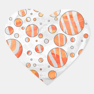 Sticker Cœur Zebra Orange et White Polka Dot