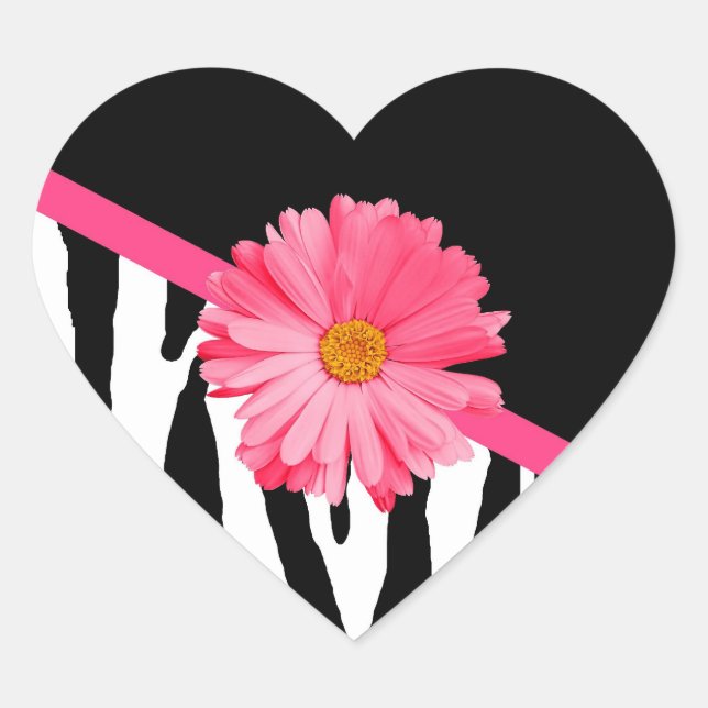 Sticker Cœur Zebra Pattern Girly Rose Daisy (Devant)