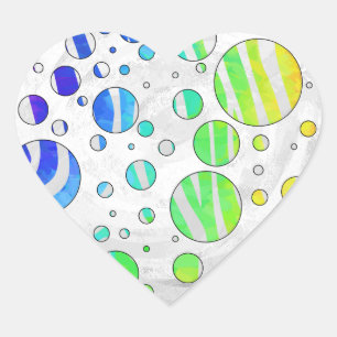 Sticker Cœur Zebra Polka Point Rainbow et White Print