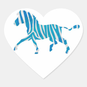Sticker Cœur Zebra Silhouette Bleu et Blanc