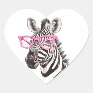Sticker Cœur Zèbre avec lunettes roses