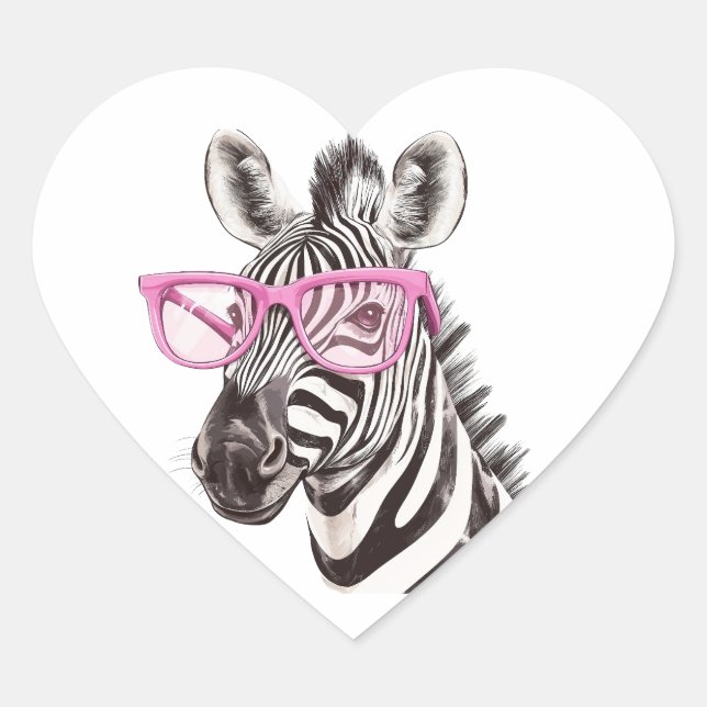 Sticker Cœur Zèbre avec lunettes roses (Devant)