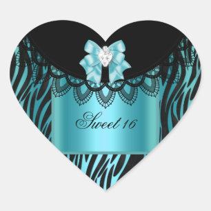 Sticker Cœur Zèbre Bleu Turquoise Sweet Seize Noir Dentelle