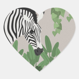 Sticker Cœur Zèbre parmi les feuilles