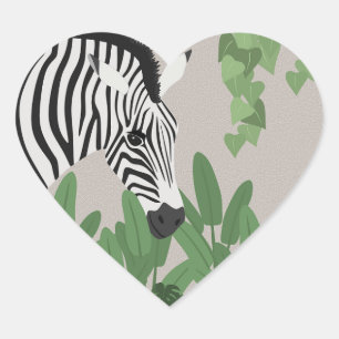 Sticker Cœur Zèbre parmi les feuilles