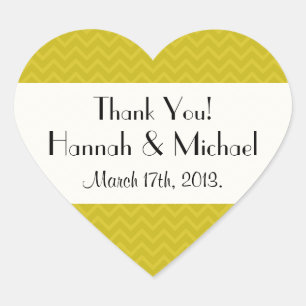 Sticker Cœur Zigzag Jaune, Chevron Jaune, Mariage