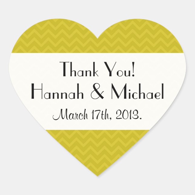 Sticker Cœur Zigzag Jaune, Chevron Jaune, Mariage (Devant)