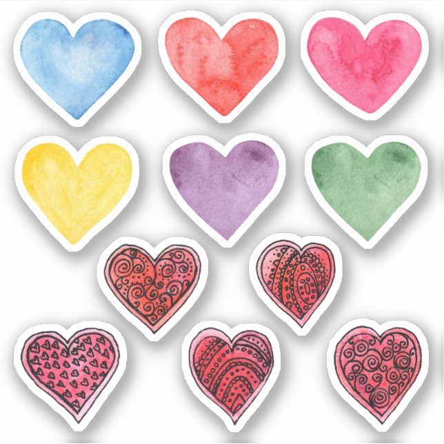 Sticker Coeurs aquarelle. Saint Valentin. Amour. Rouge, ro (Devant)