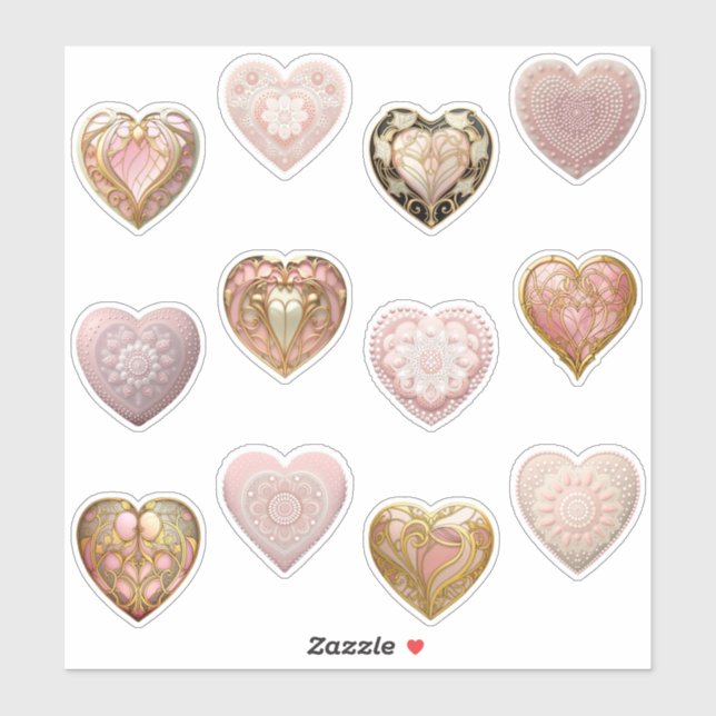 Sticker Coeurs Art Nouveau & Mandala (Feuille)