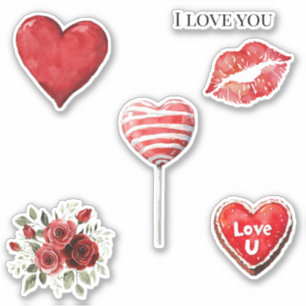 Sticker Cœurs blancs rouges Amour Lèvres Roses Saint-Valen