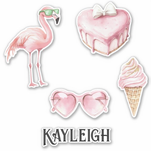 Sticker Coeurs de crème glacée du Flamant rose rose tropic (Devant)