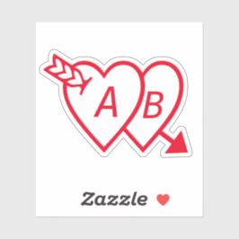Sticker Cœurs doubles rouges avec la flèche de Cupidon et 