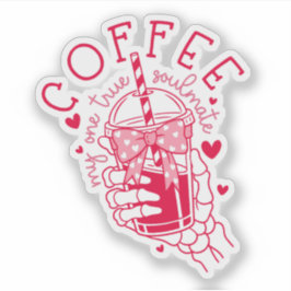 Sticker Coffee Soulmate Red Hearts Skeleton Hand
