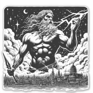 Sticker Colère de Zeus encre illustration mythologie grecq