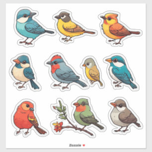 Sticker Collection d'autocollants de jolis oiseaux de prin