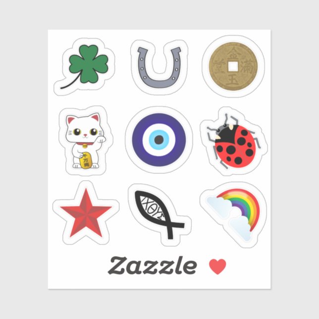 Sticker Collection d'autocollants pour symboles Lucky Char (Feuille)
