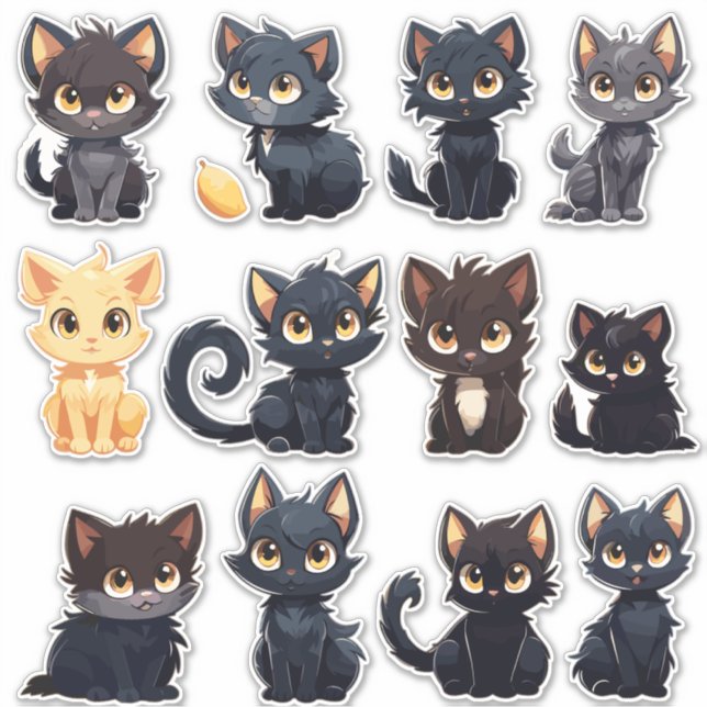 Sticker Collection de chats mignons (12 chats) (Devant)