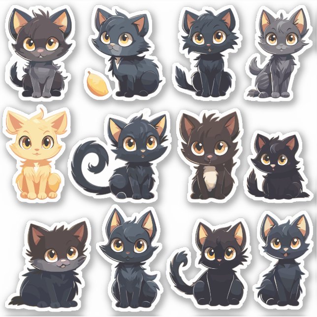 Sticker Collection de chats mignons (12 chats) (Devant)
