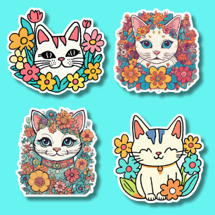 Sticker Collection de chats Retro Abstraite étanche