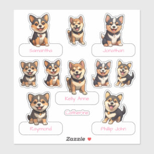 Sticker Collection de chiot noir Shiba Inu